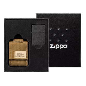 Zippo чёрная зажигалка Black Crackle и коричневый нейлоновый чехол