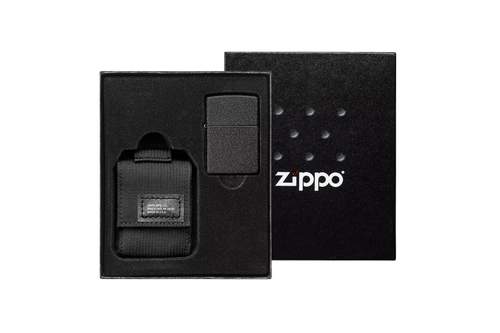 Zippo чёрная зажигалка Black Crackle и чёрный нейлоновый чехол