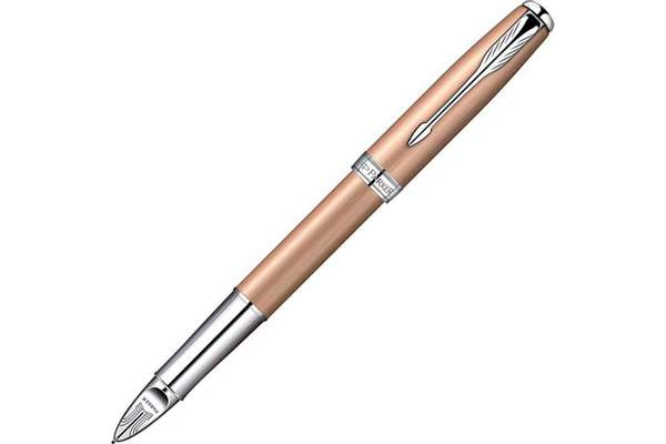 Ручка Пятый пишущий узел Parker Sonnet, цвет - розовое золото,  декоративное перо