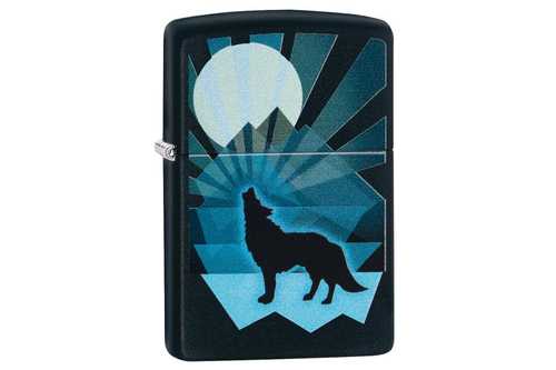 Zippo Wolf and Moon Black Matte