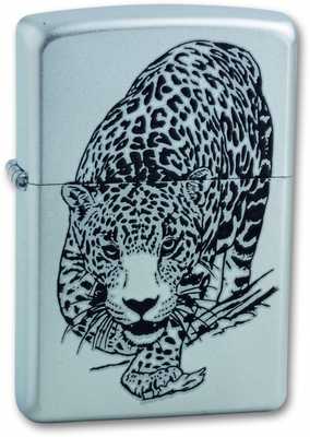 Зажигалка ZIPPO Leopard, с покрытием Satin Chrome™, латунь/сталь, серебристая, матовая, 36x12x56 мм
