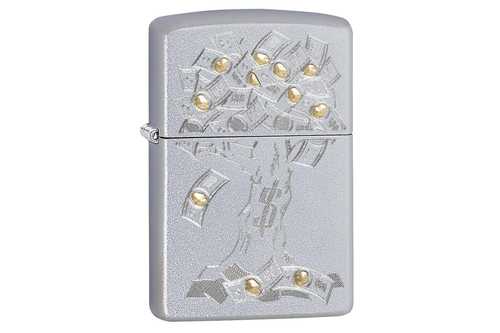 Zippo Money Tree Design Satin Chrome