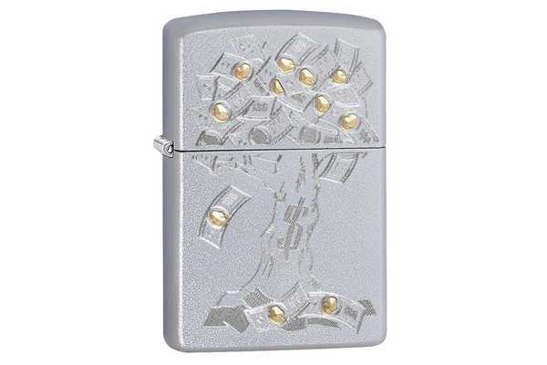 Zippo Money Tree Design Satin Chrome
