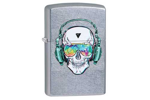 Zippo Skull Headphone Street Chrome