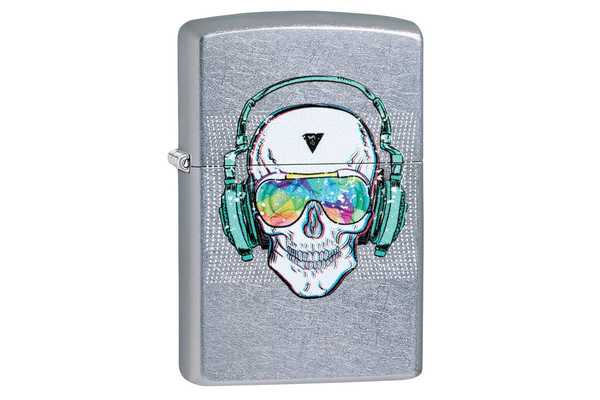 Zippo Skull Headphone Street Chrome