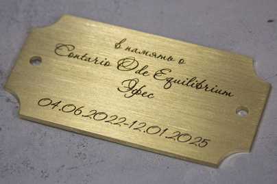 3мм с  прямыми фасками, фрезеровкой и лазерной гравировкой Шильдики из латуни - примеры наших работ